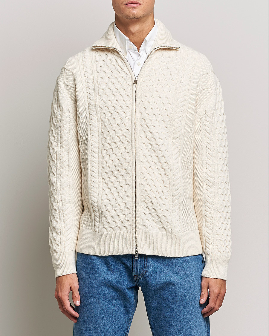 Herr | Tröjor | Gant | Aran Structured Full Zip Cream