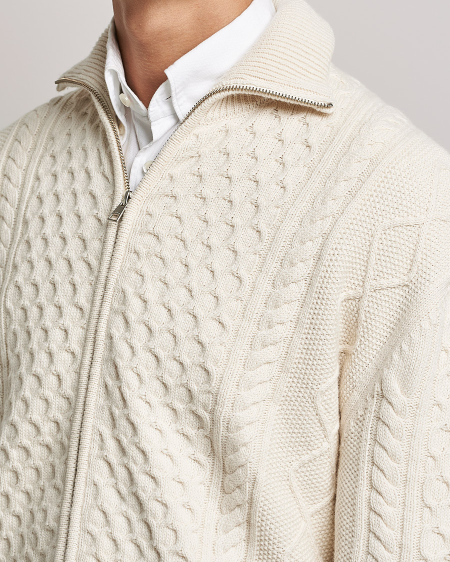 Herr | Tröjor | Gant | Aran Structured Full Zip Cream