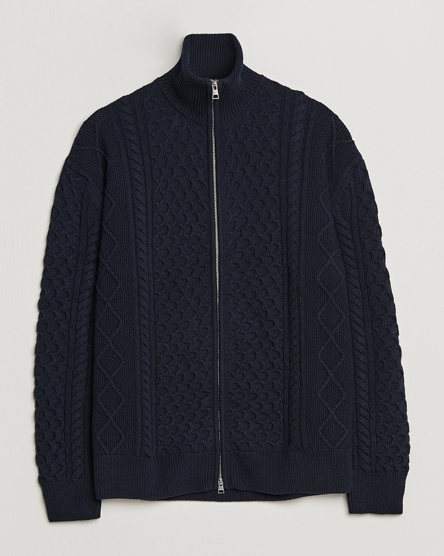 Herr | Tröjor | GANT | Aran Structured Full Zip Evening Blue