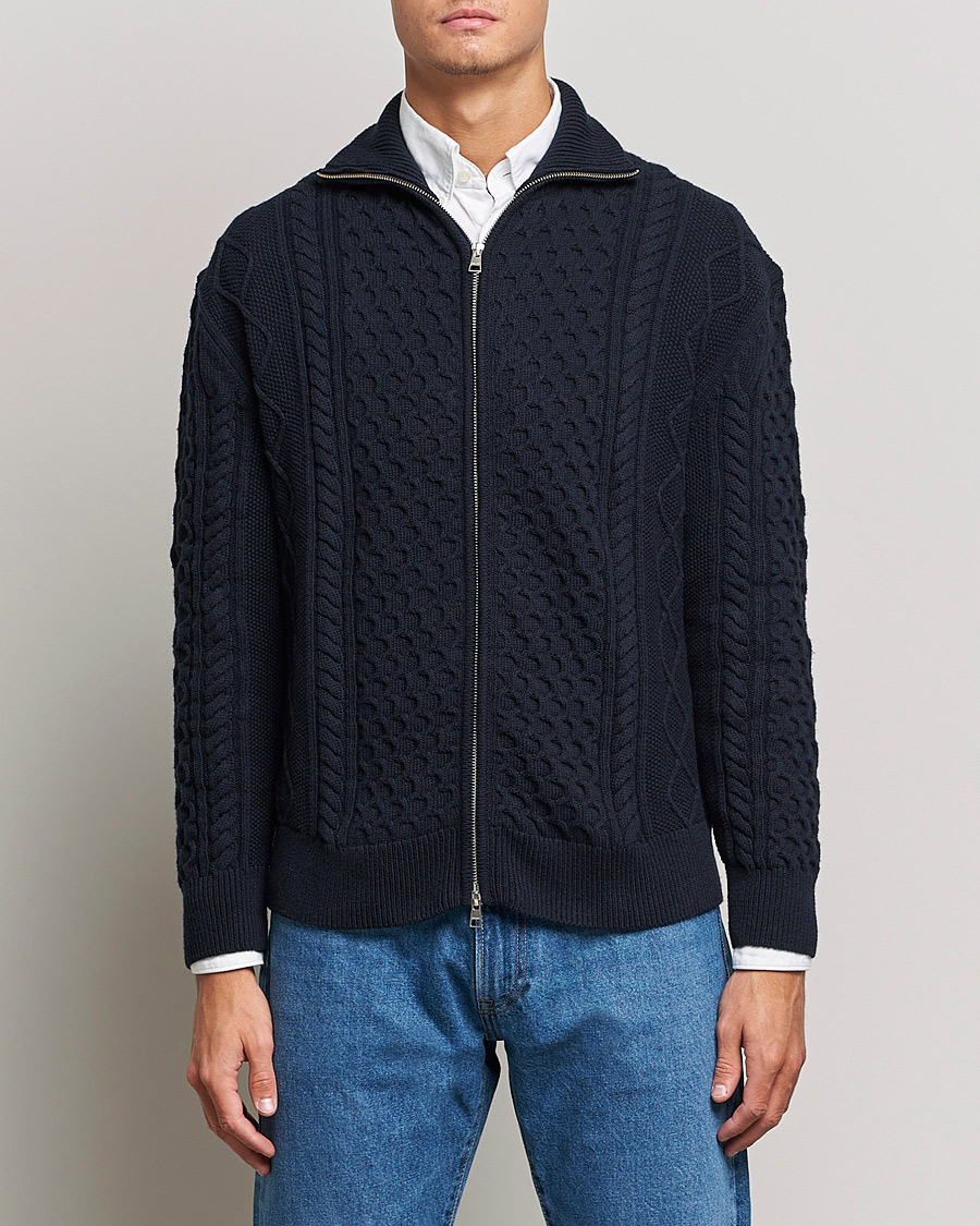 Herr | Tröjor | GANT | Aran Structured Full Zip Evening Blue