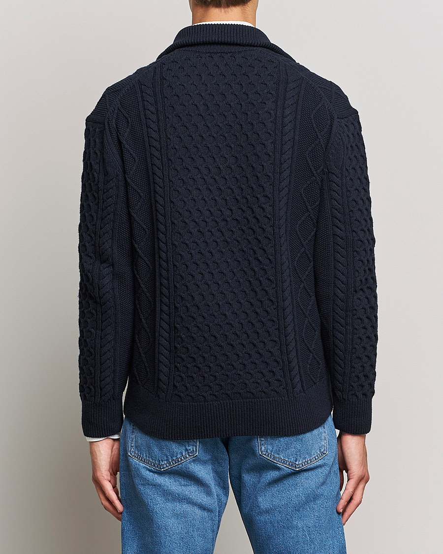 Herr | Tröjor | GANT | Aran Structured Full Zip Evening Blue