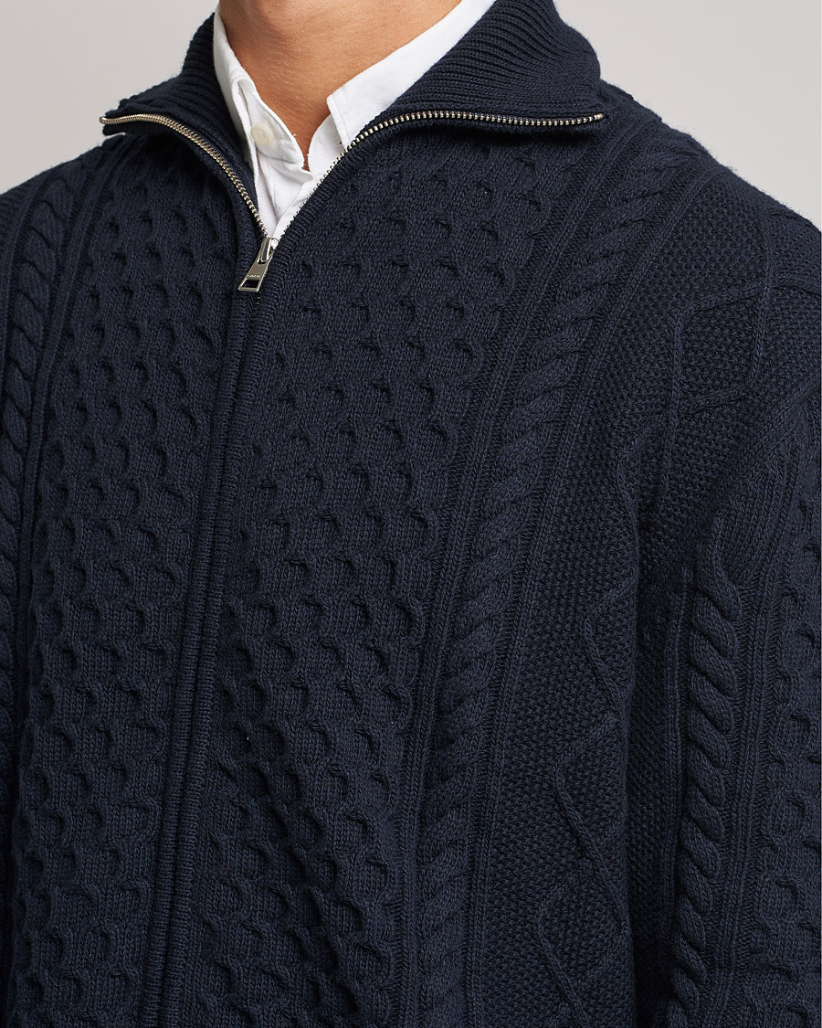 Herr | Tröjor | GANT | Aran Structured Full Zip Evening Blue