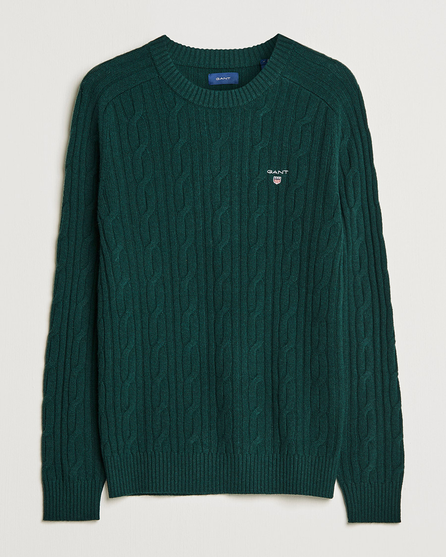Herr | Tröjor | GANT | Lambswool Cable Crew Neck Pullover Tartan Green