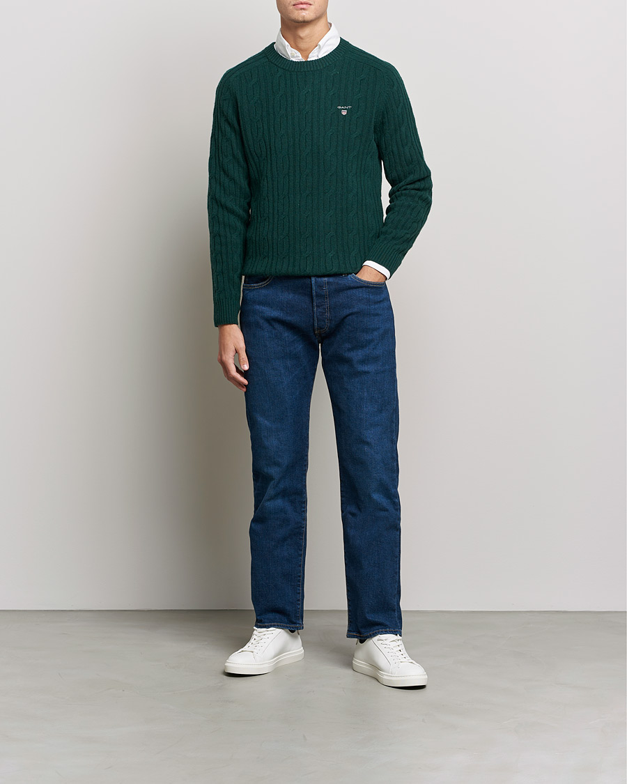 Herr | Tröjor | GANT | Lambswool Cable Crew Neck Pullover Tartan Green