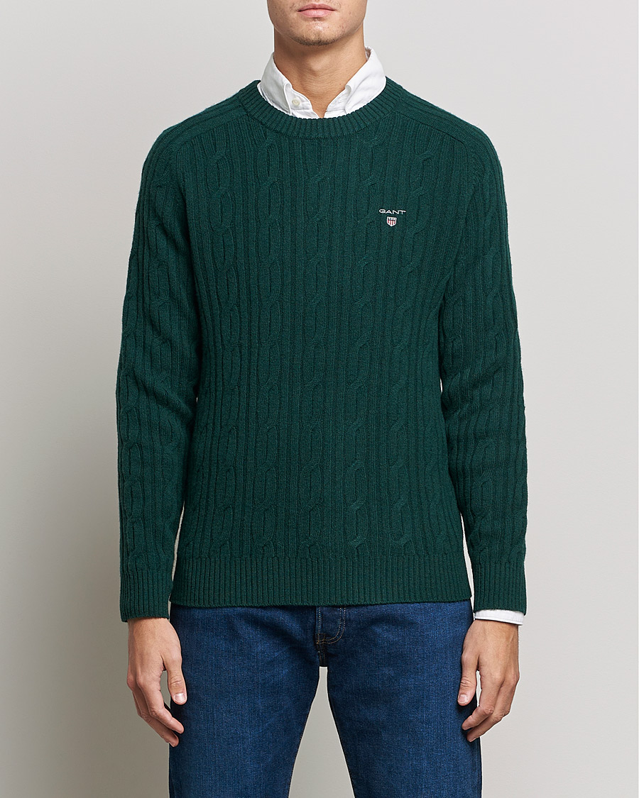 Herr | Tröjor | GANT | Lambswool Cable Crew Neck Pullover Tartan Green