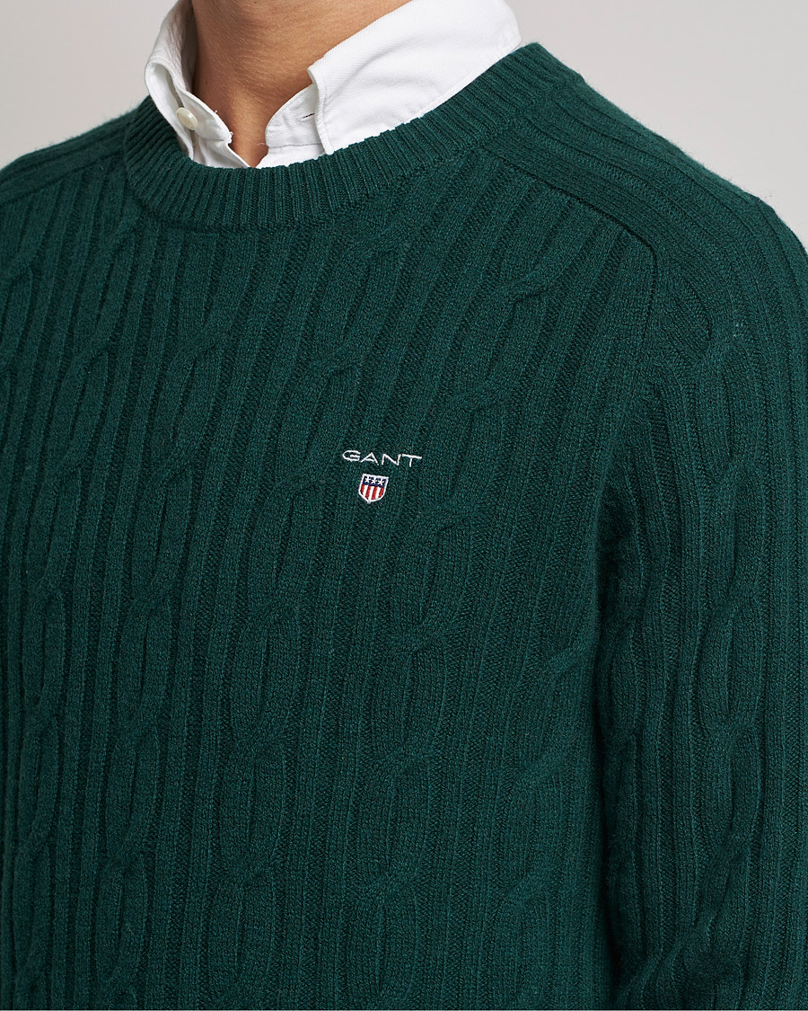 Herr | Tröjor | GANT | Lambswool Cable Crew Neck Pullover Tartan Green