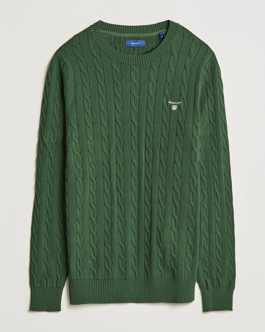 Herr | Tröjor | GANT | Cotton Cable Crew Neck Pullover Storm Green