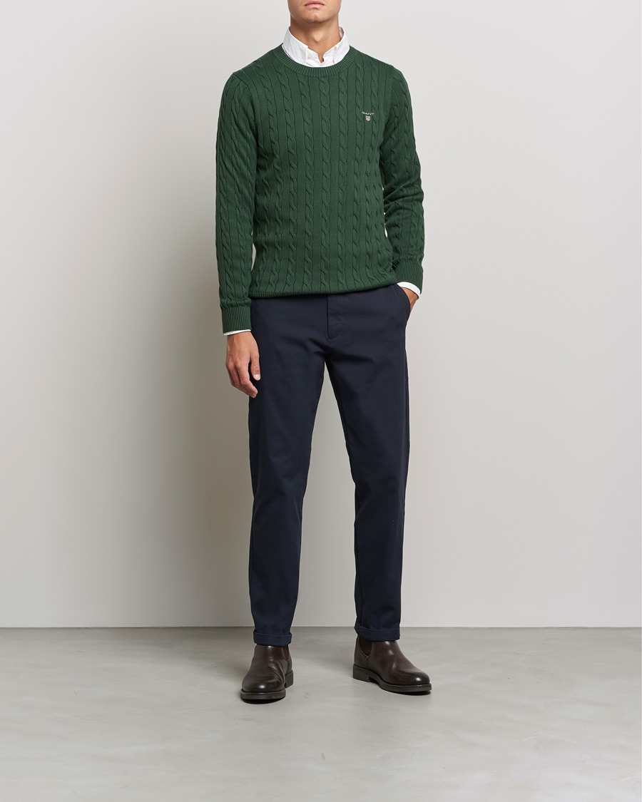 Herr |  | GANT | Cotton Cable Crew Neck Pullover Storm Green