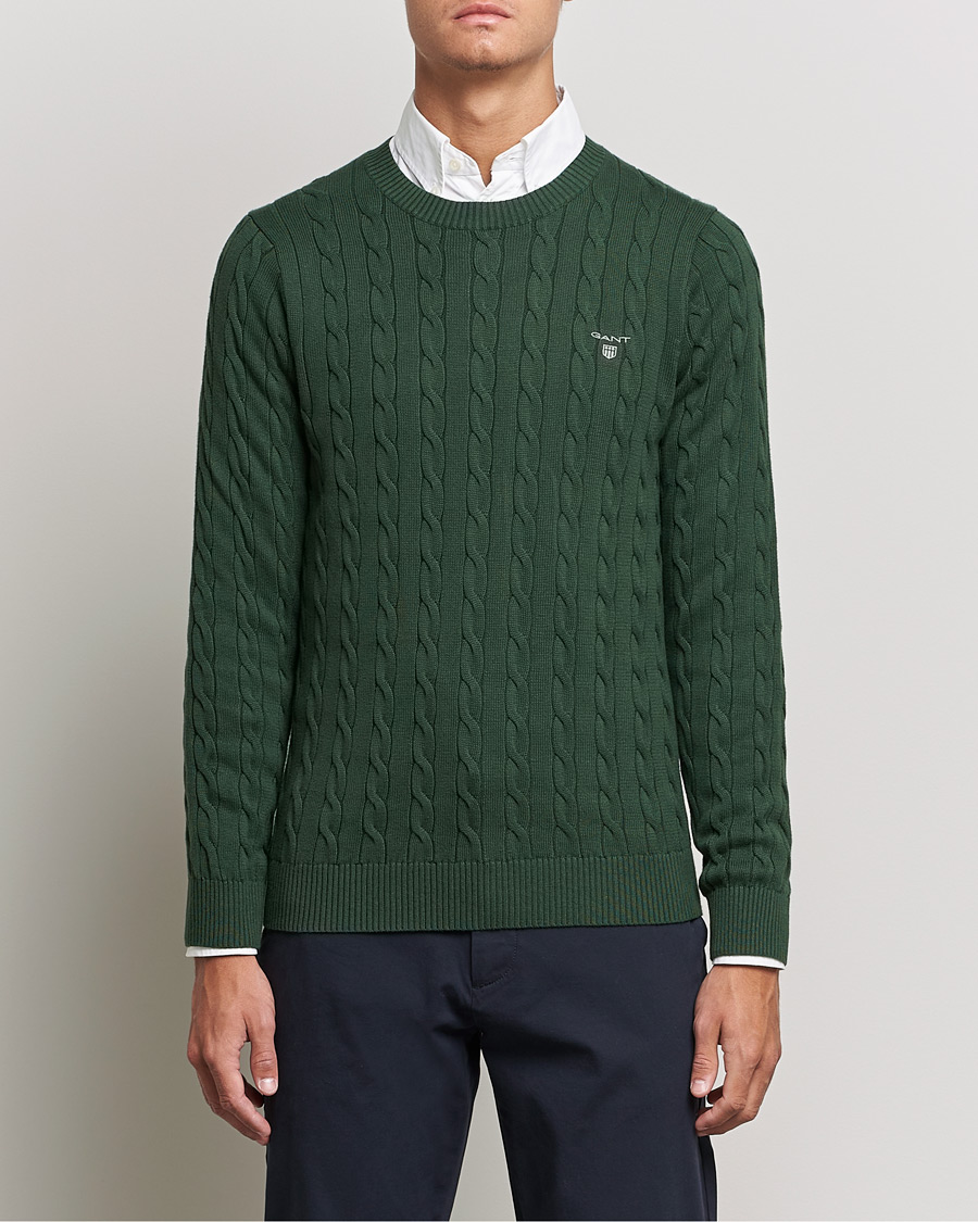Herr | Tröjor | GANT | Cotton Cable Crew Neck Pullover Storm Green