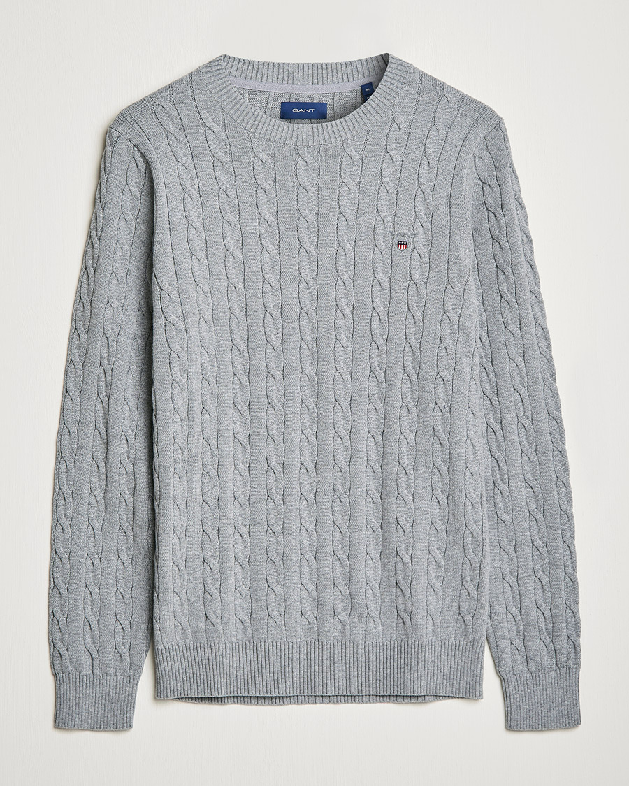 Herr | Tröjor | GANT | Cotton Cable Crew Neck Pullover Grey Melange