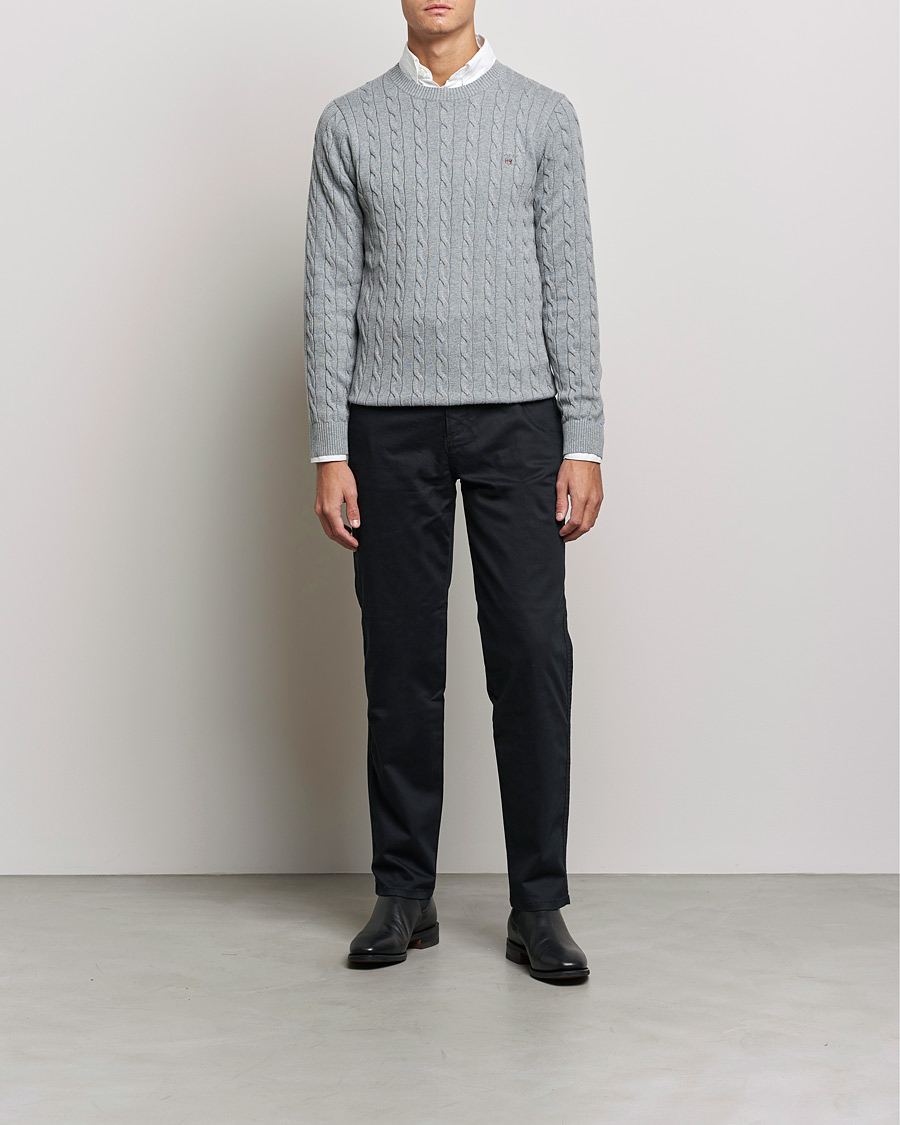 Herr | Tröjor | GANT | Cotton Cable Crew Neck Pullover Grey Melange