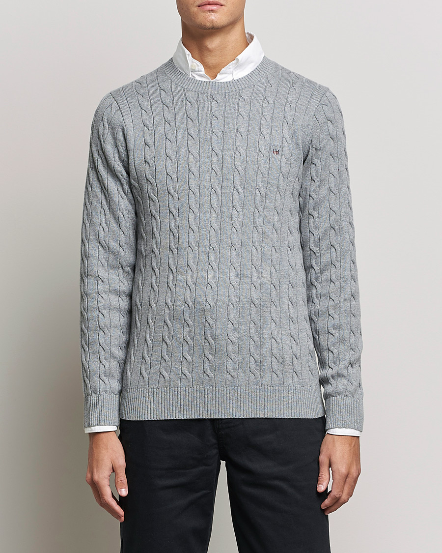 Herr | Tröjor | GANT | Cotton Cable Crew Neck Pullover Grey Melange