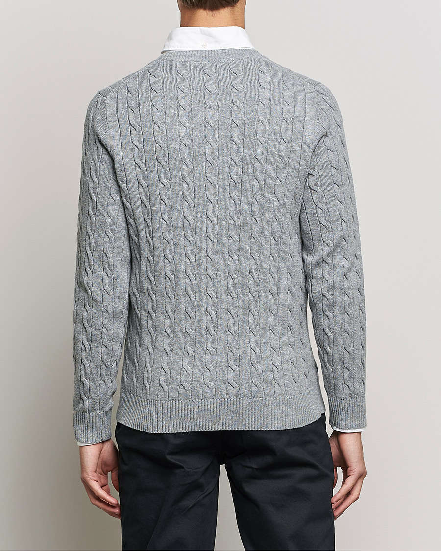 Herr | Tröjor | GANT | Cotton Cable Crew Neck Pullover Grey Melange