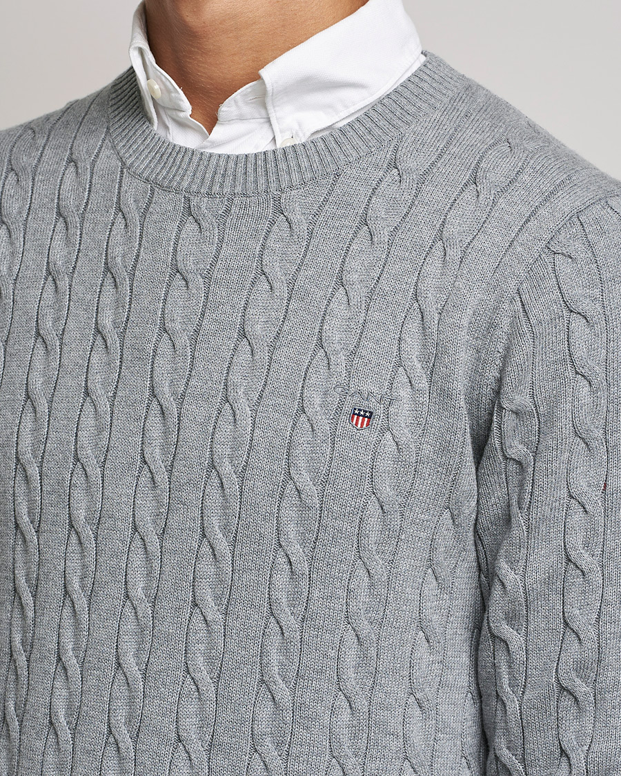 Herr | Tröjor | GANT | Cotton Cable Crew Neck Pullover Grey Melange