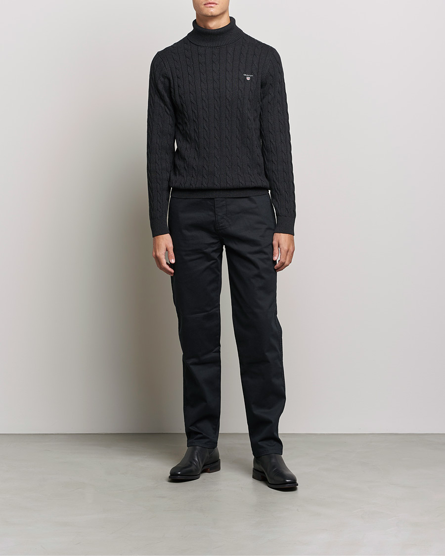 Herr | Tröjor | GANT | Cotton Cable Turtleneck Dark Charcoal Melange