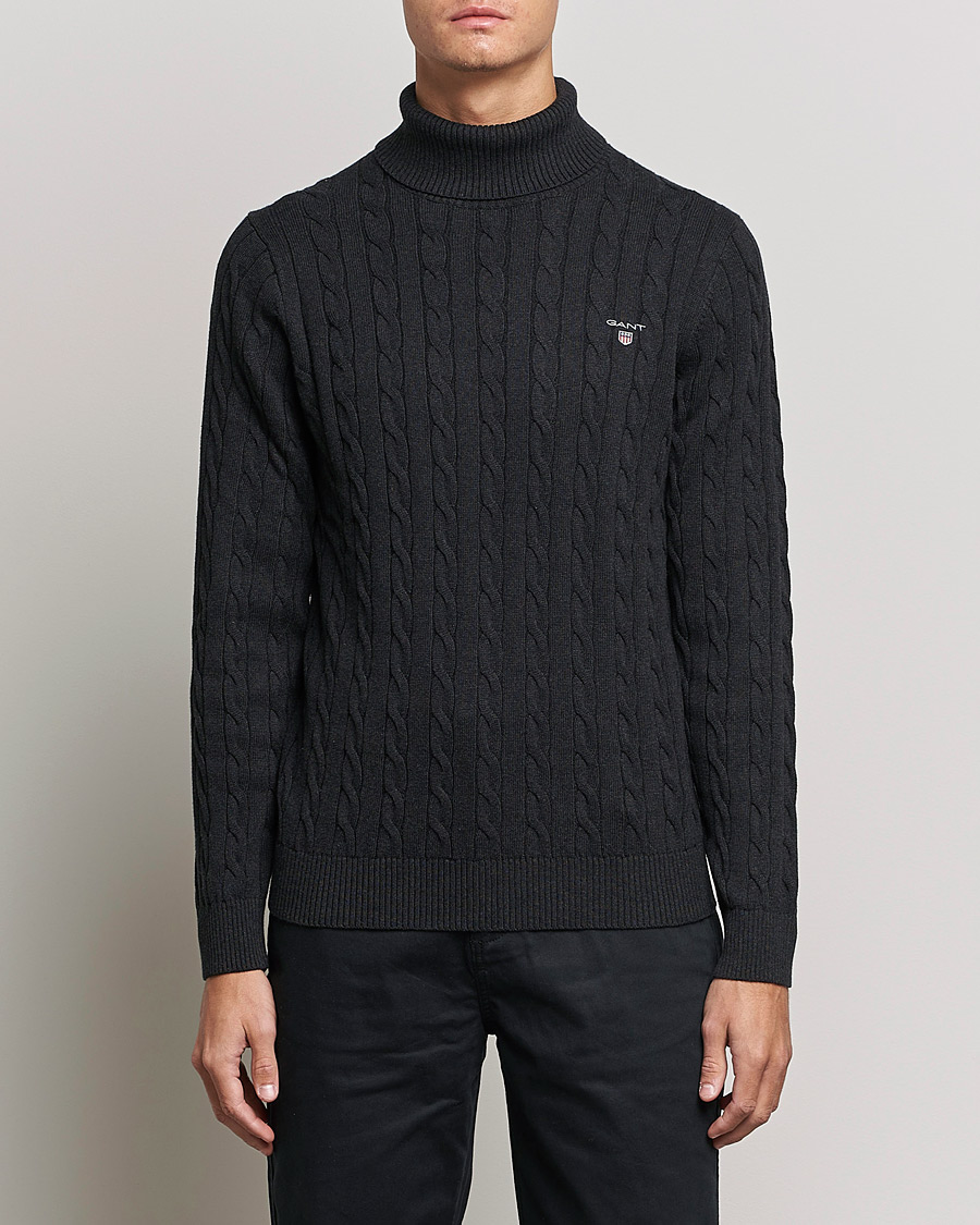 Herr | Tröjor | GANT | Cotton Cable Turtleneck Dark Charcoal Melange