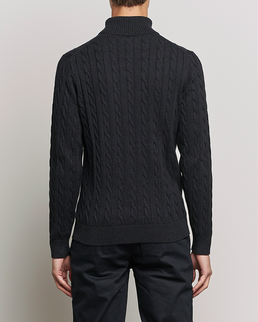 Herr | Tröjor | GANT | Cotton Cable Turtleneck Dark Charcoal Melange
