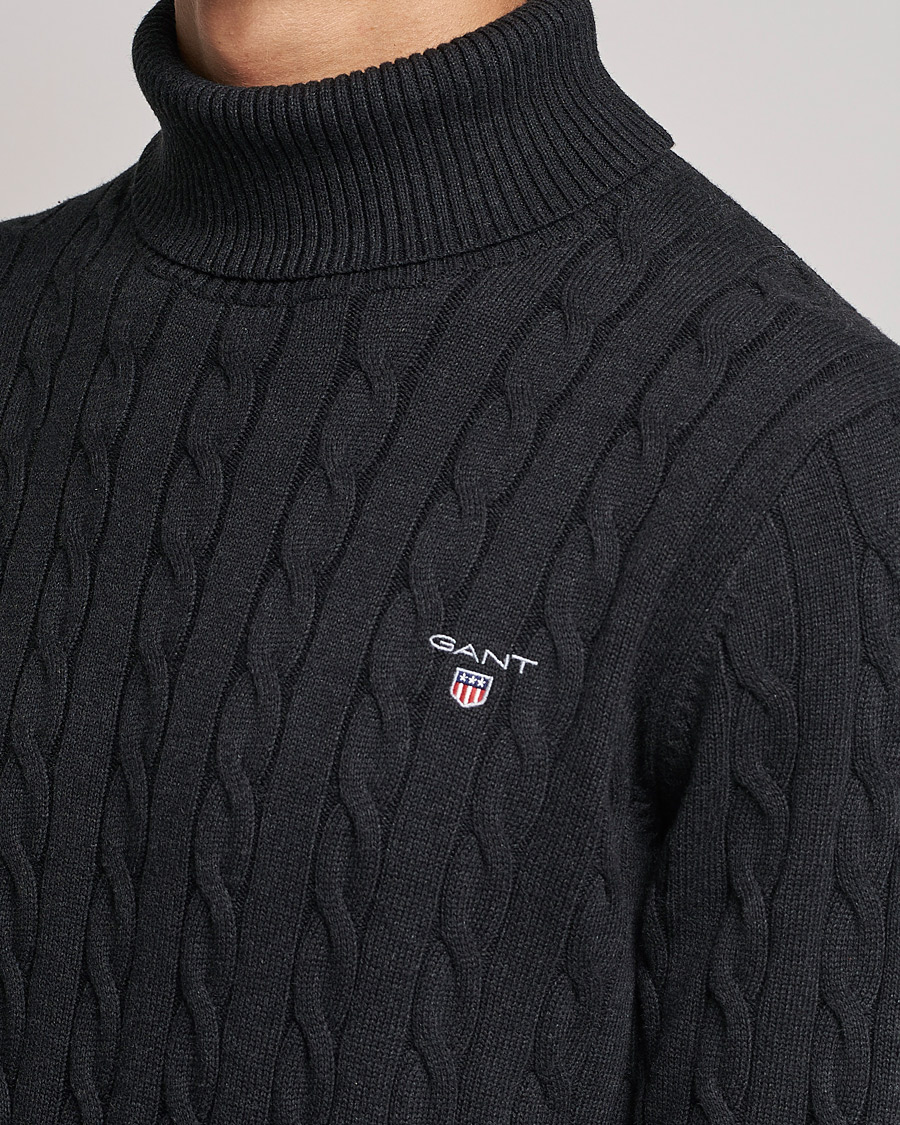 Herr | Tröjor | GANT | Cotton Cable Turtleneck Dark Charcoal Melange