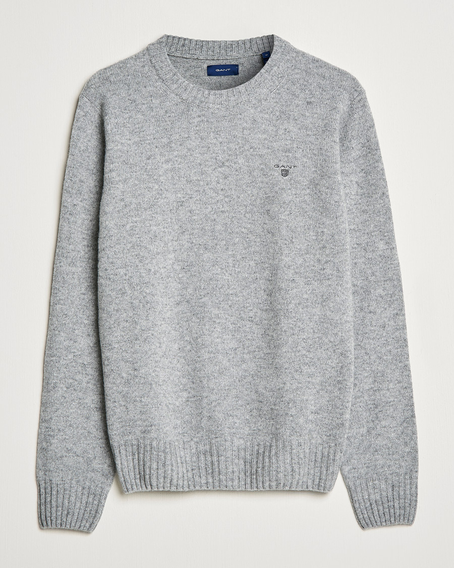 Herr | Tröjor | GANT | Brushed Wool Crew Neck Sweater Grey Melange
