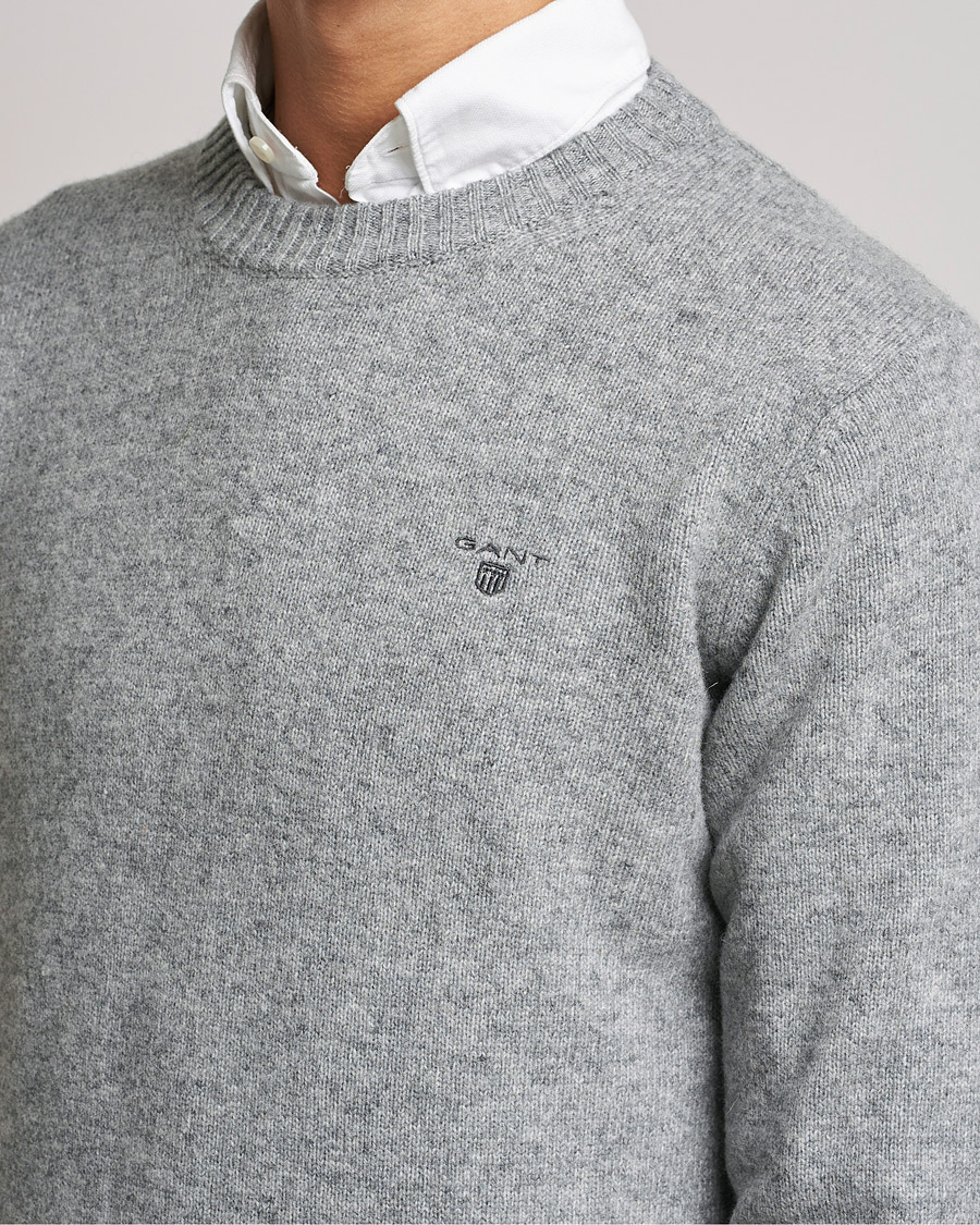 Herr | Tröjor | GANT | Brushed Wool Crew Neck Sweater Grey Melange