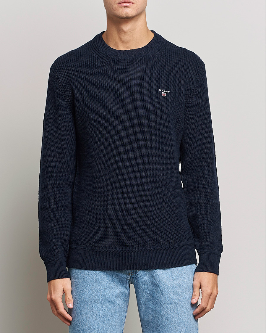 Herr | Avdelningar | GANT | Cotton/Wool Ribbed Sweater Evening Blue