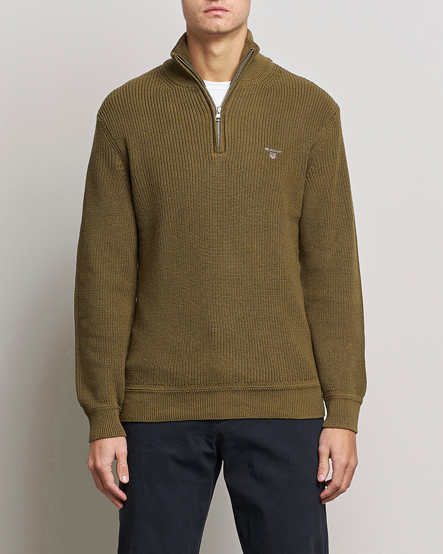Herr |  | GANT | Cotton/Wool Ribbed Half Zip Sweater Army Green
