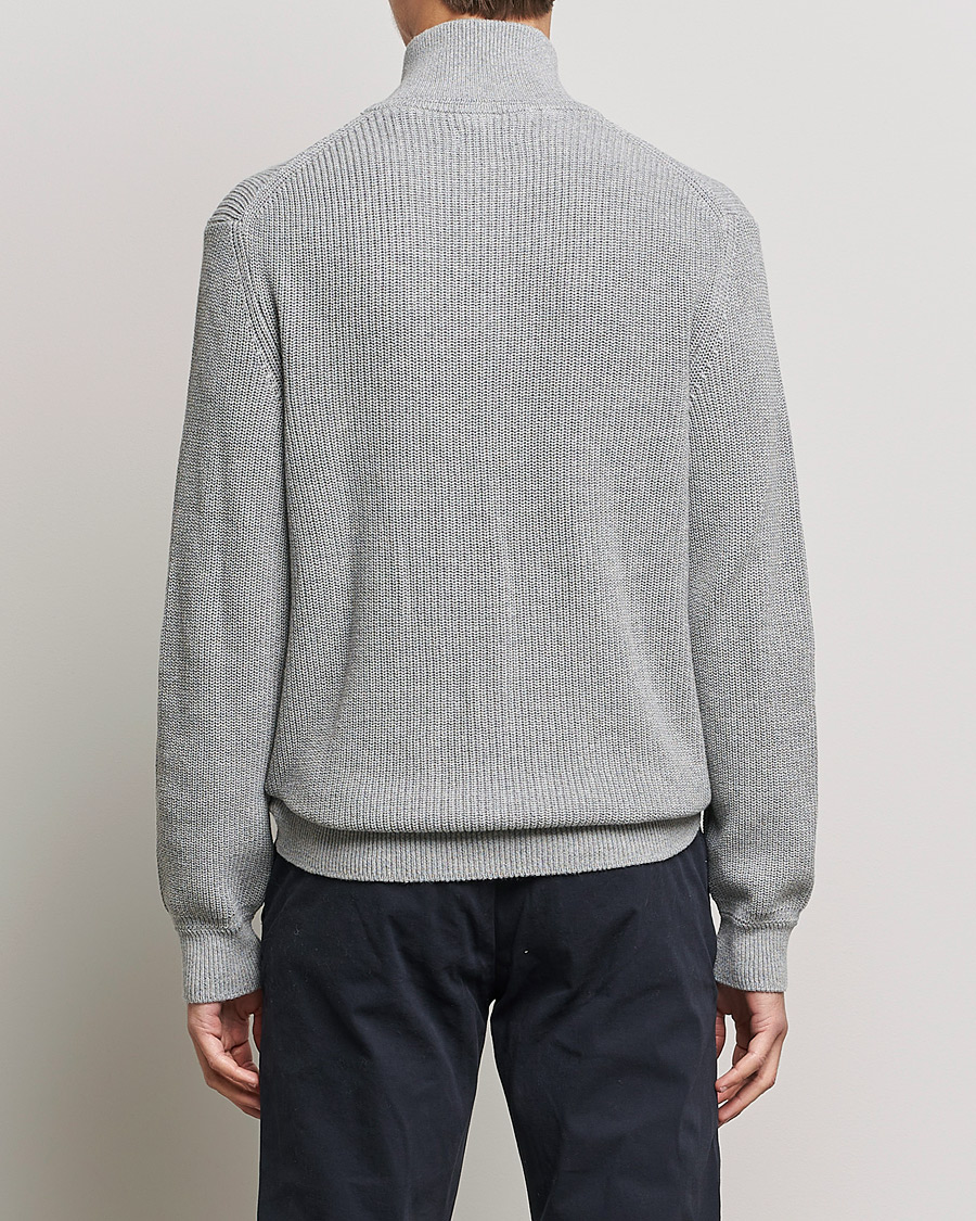 Herr | Tröjor | GANT | Cotton/Wool Ribbed Half Zip Sweater Grey Melange