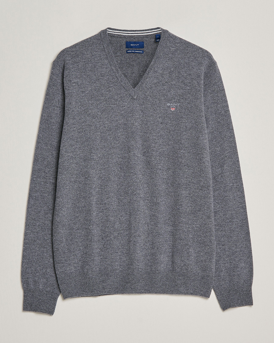 Herr | Tröjor | GANT | Lambswool V-Neck Pullover Dark Grey Melange