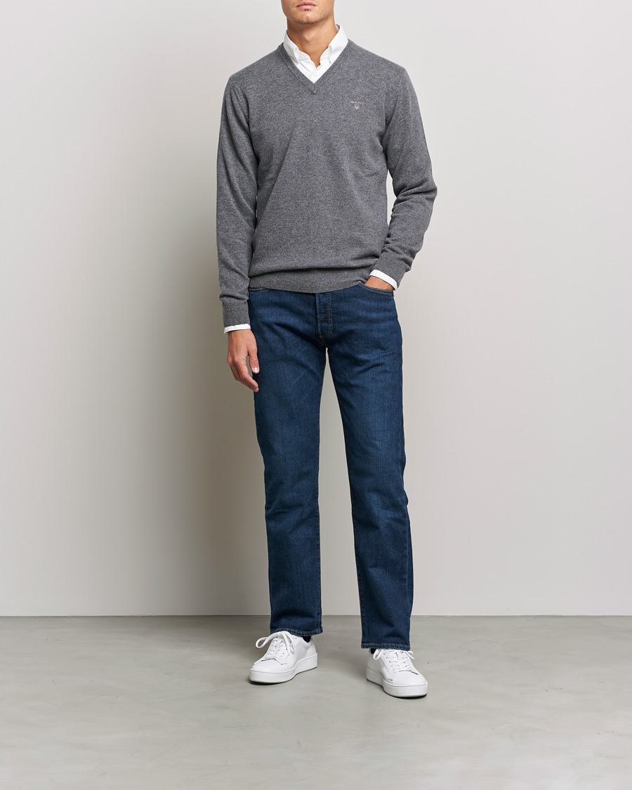 Herr | Tröjor | GANT | Lambswool V-Neck Pullover Dark Grey Melange