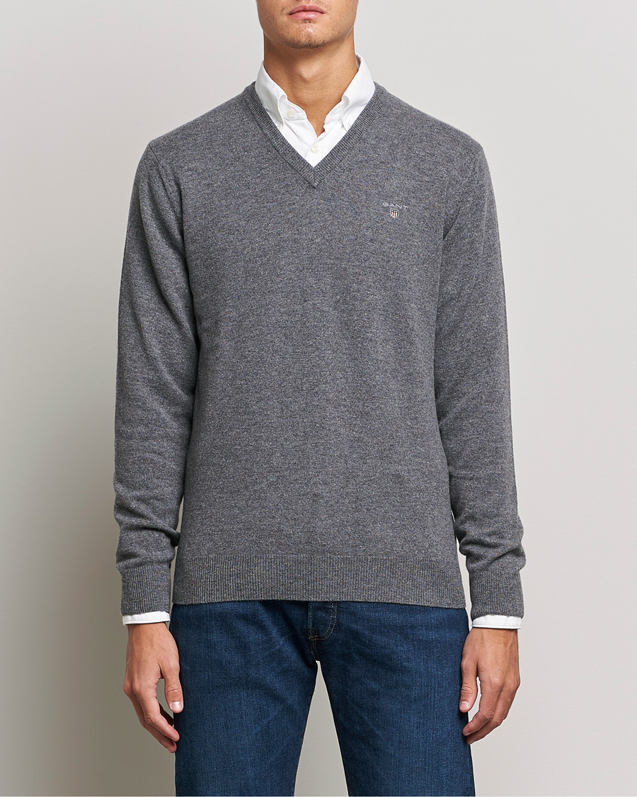 Herr | Tröjor | GANT | Lambswool V-Neck Pullover Dark Grey Melange