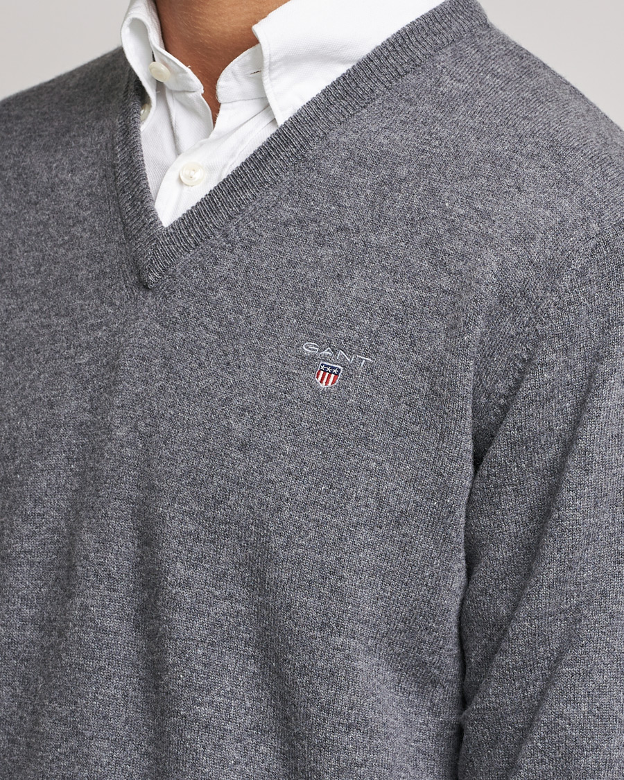Herr | Tröjor | GANT | Lambswool V-Neck Pullover Dark Grey Melange