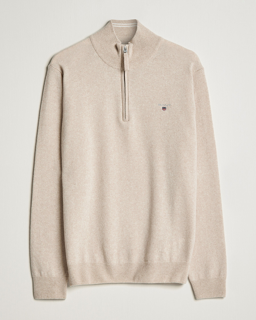 Herr | Tröjor | GANT | Lambswool Half Zip Dark Sand Melange