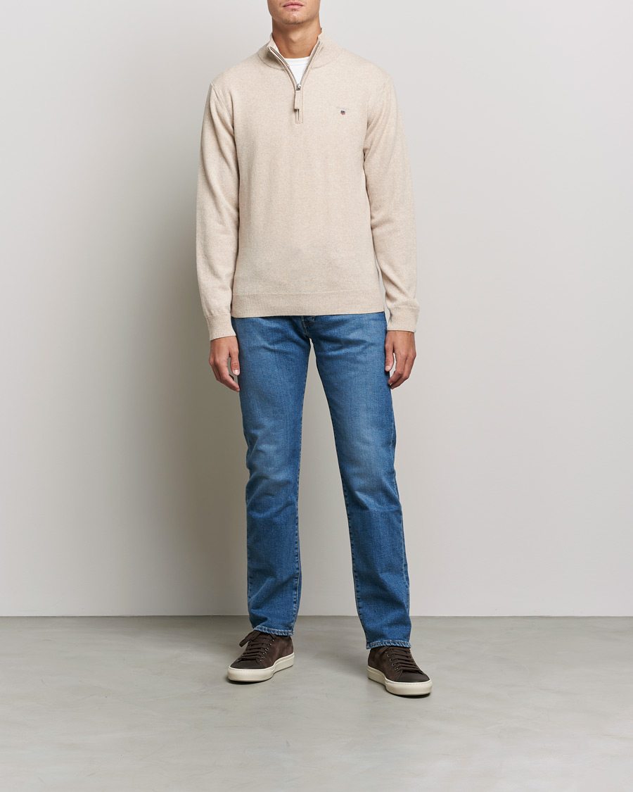 Herr | Tröjor | GANT | Lambswool Half Zip Dark Sand Melange