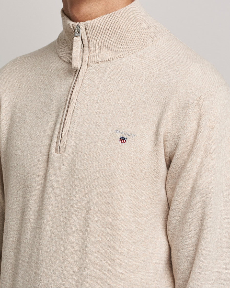 Herr | Tröjor | GANT | Lambswool Half Zip Dark Sand Melange