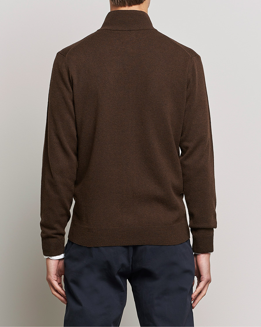 Herr | Tröjor | GANT | Lambswool Full Zip Dark Brown Melange