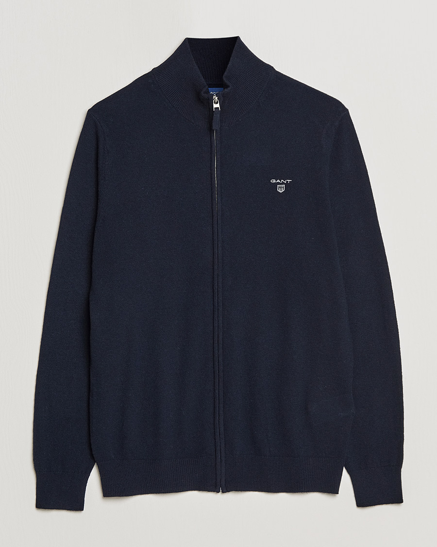 Herr | Tröjor | GANT | Lambswool Full Zip Marine