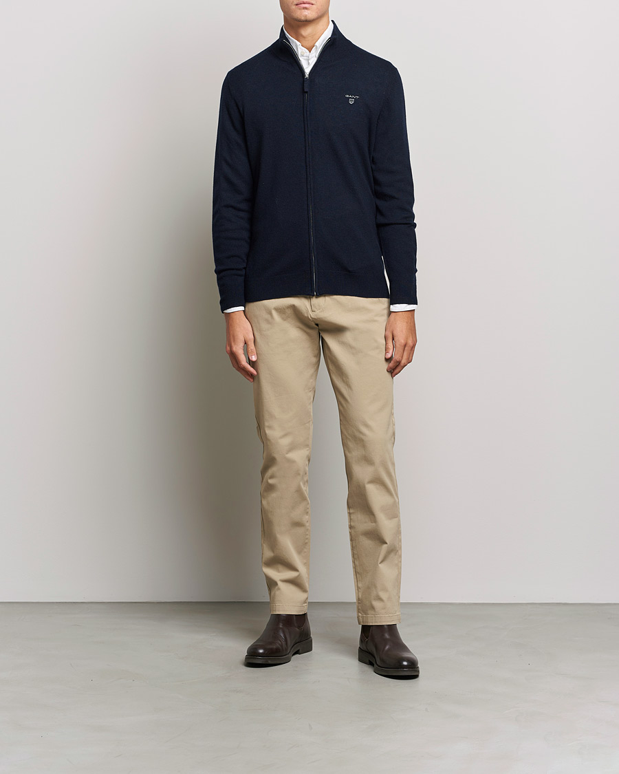 Herr | Tröjor | GANT | Lambswool Full Zip Marine