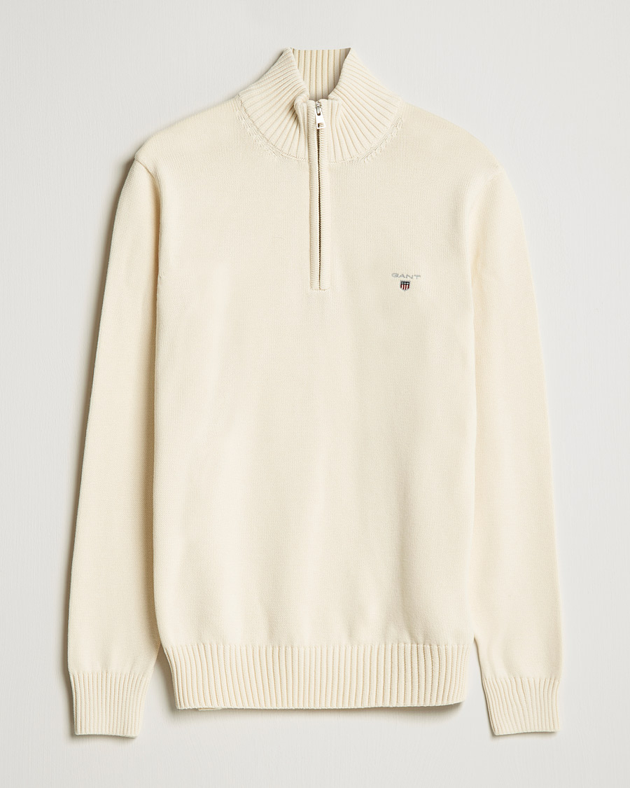 Herr | Tröjor | GANT | Cotton Half Zip Cream
