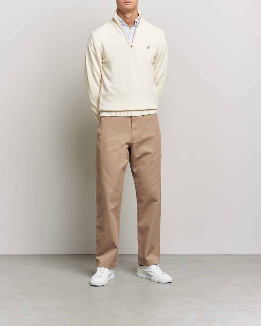Herr | Tröjor | GANT | Cotton Half Zip Cream