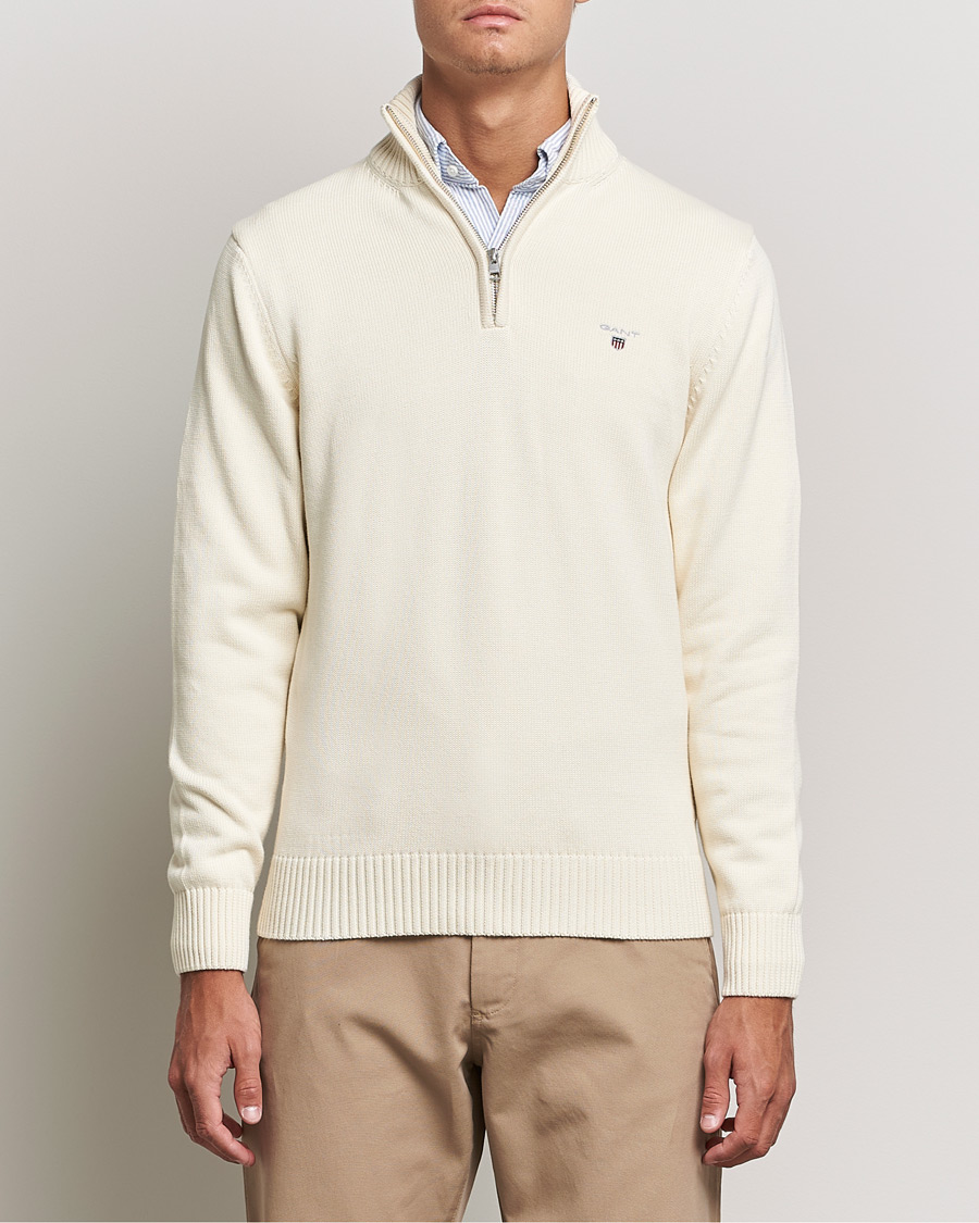 Herr | Tröjor | GANT | Cotton Half Zip Cream