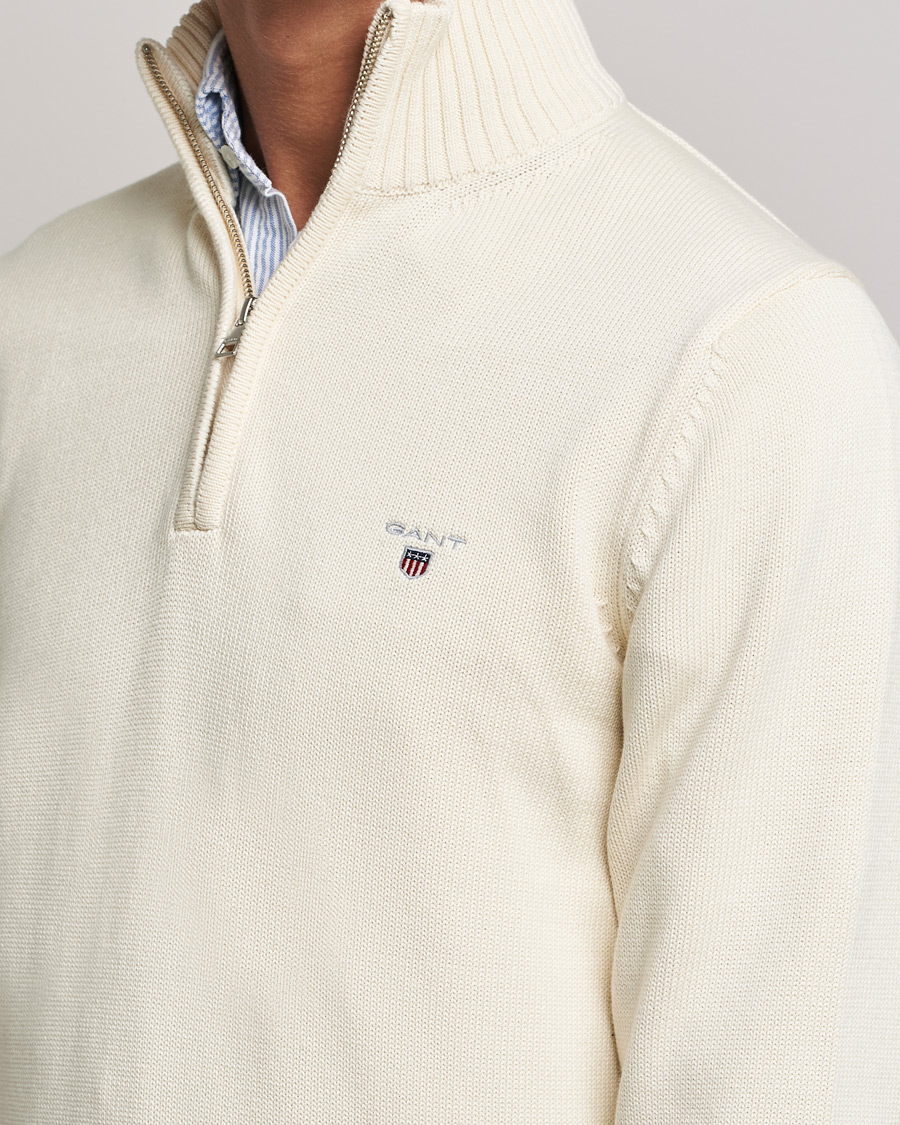Herr | Tröjor | GANT | Cotton Half Zip Cream