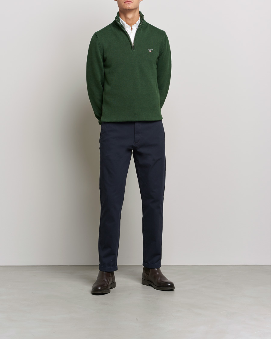 Herr | Zip-tröjor | GANT | Cotton Half Zip Storm Green