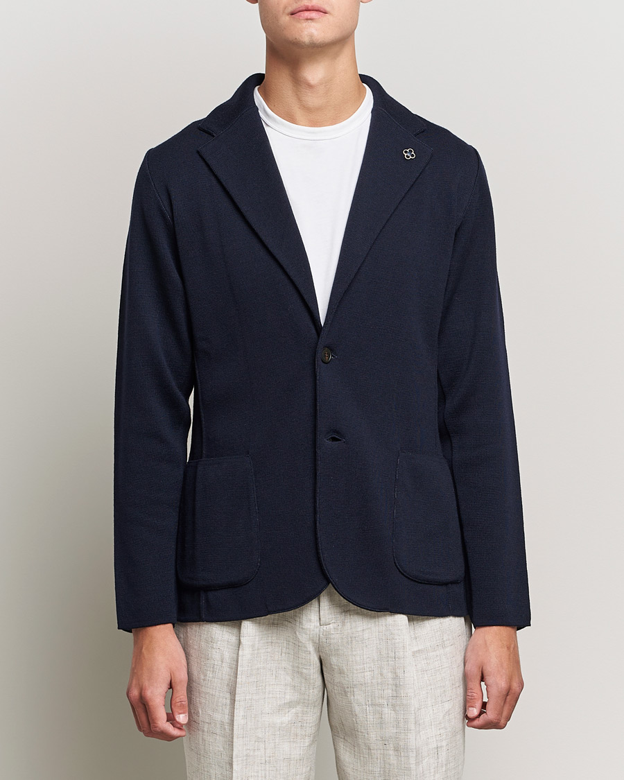 Herr | Kavajer | Lardini | Knitted Wool Blazer Navy