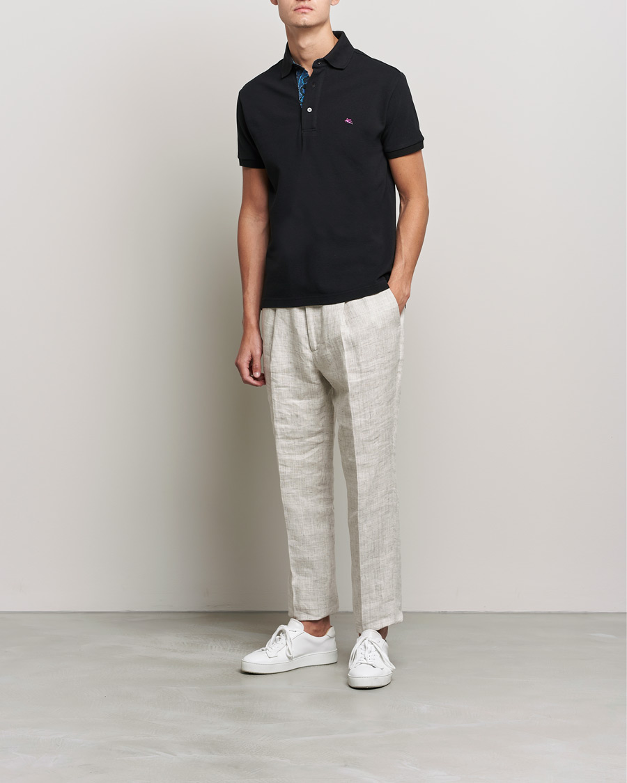 Herr | Pikéer | Etro | Short Sleeve Contrast Paisley Polo Black