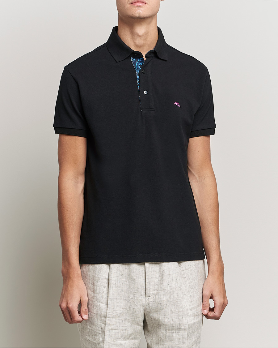 Herr | Pikéer | Etro | Short Sleeve Contrast Paisley Polo Black