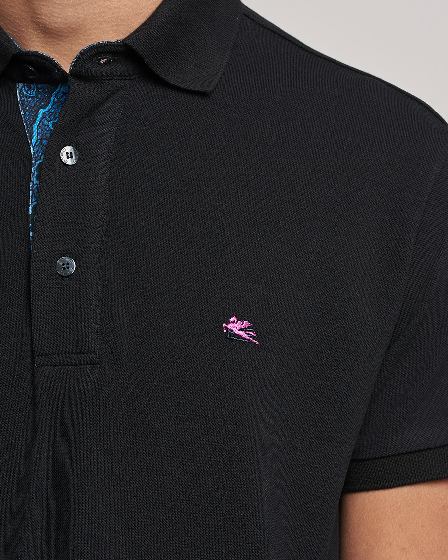 Herr | Pikéer | Etro | Short Sleeve Contrast Paisley Polo Black