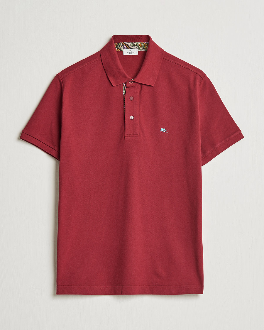 Herr | Pikéer | Etro | Short Sleeve Contrast Paisley Polo Burgundy