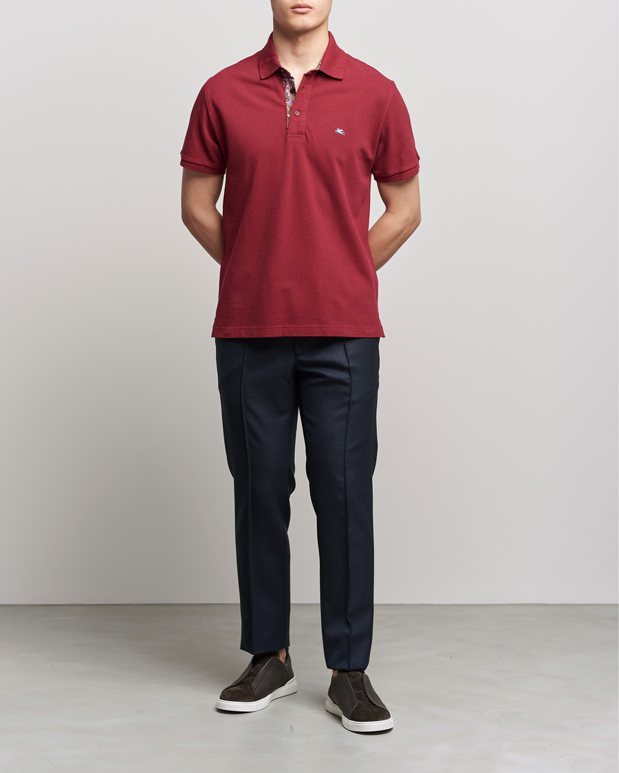 Herr | Pikéer | Etro | Short Sleeve Contrast Paisley Polo Burgundy