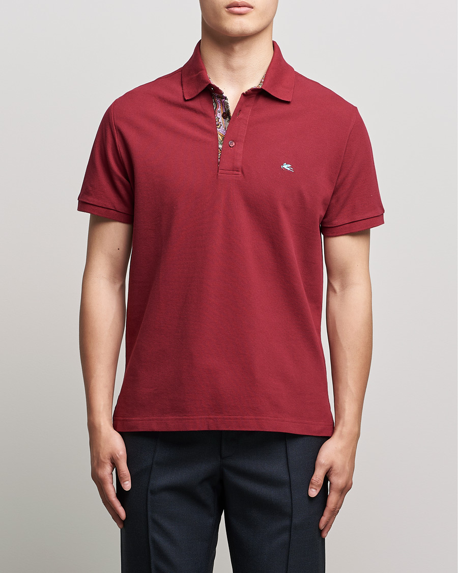 Herr | Pikéer | Etro | Short Sleeve Contrast Paisley Polo Burgundy