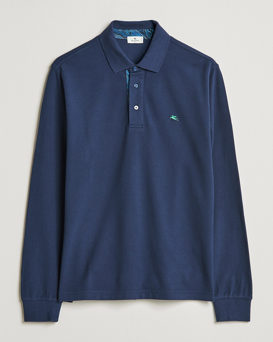 Herr | Tröjor | Etro | Long Sleeve Contrast Paisley Polo Navy